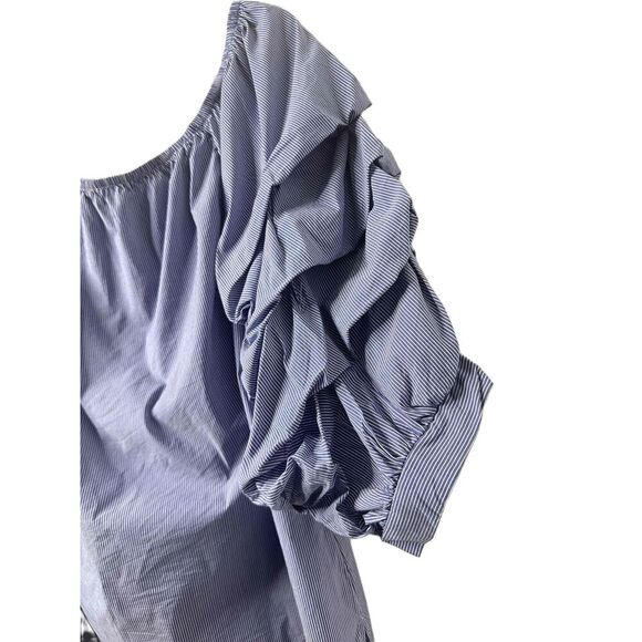 City Chic Blouse Womens Size XL Off The Shoulder Blue Striped Puffy Sleeves - Picture 4 of 8